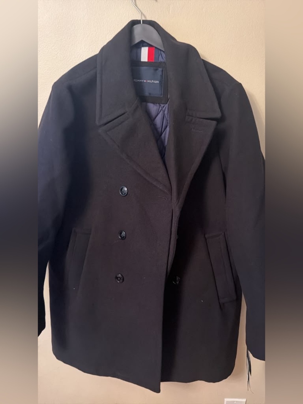 Tommy Hilfiger Black Double-Breasted Pea Coat